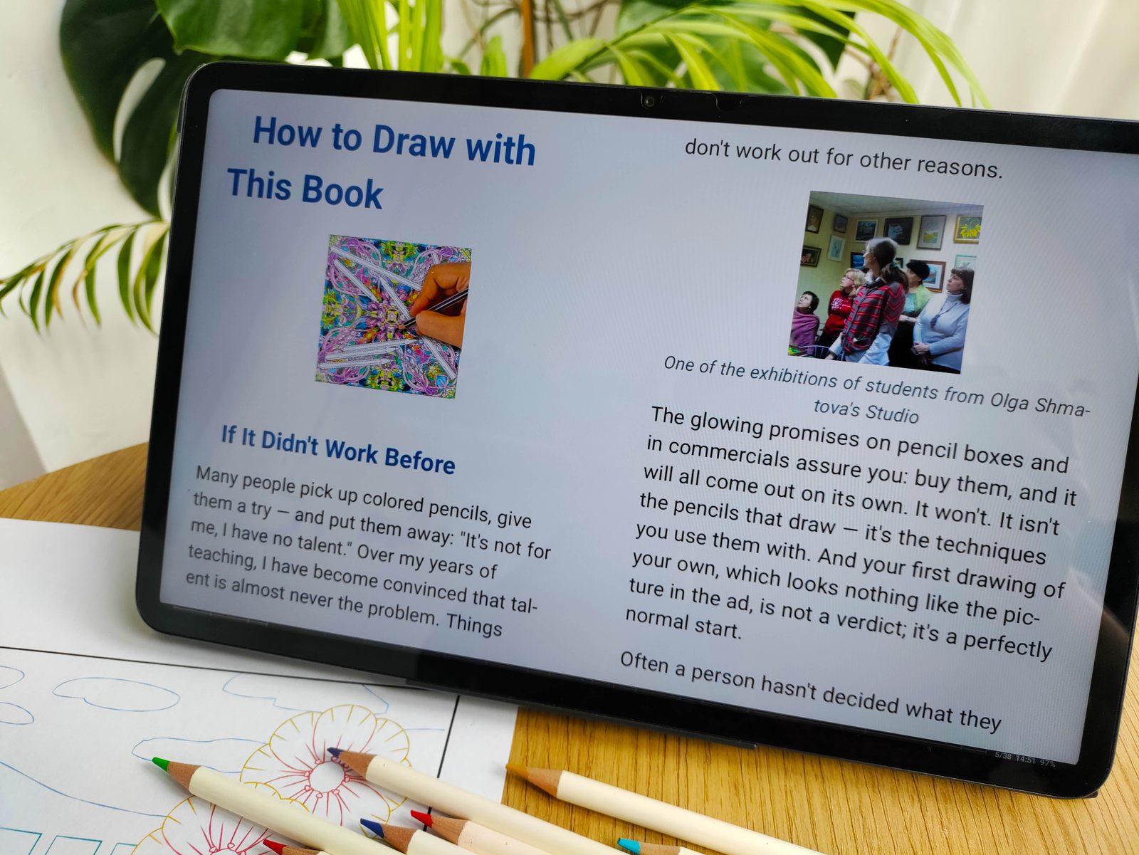 The chapter How to Draw with This Book in the EPUB e-book on a tablet