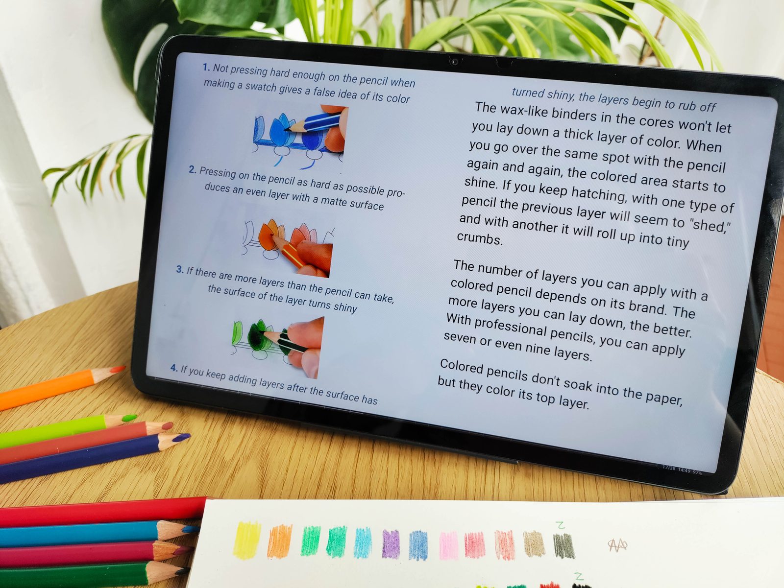 The EPUB e-book open on a tablet at the lesson on layers
